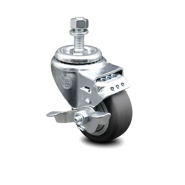 3 Inch Thermoplastic Rubber Wheel Swivel 1/2 Inch Threaded Stem Caster with Brake